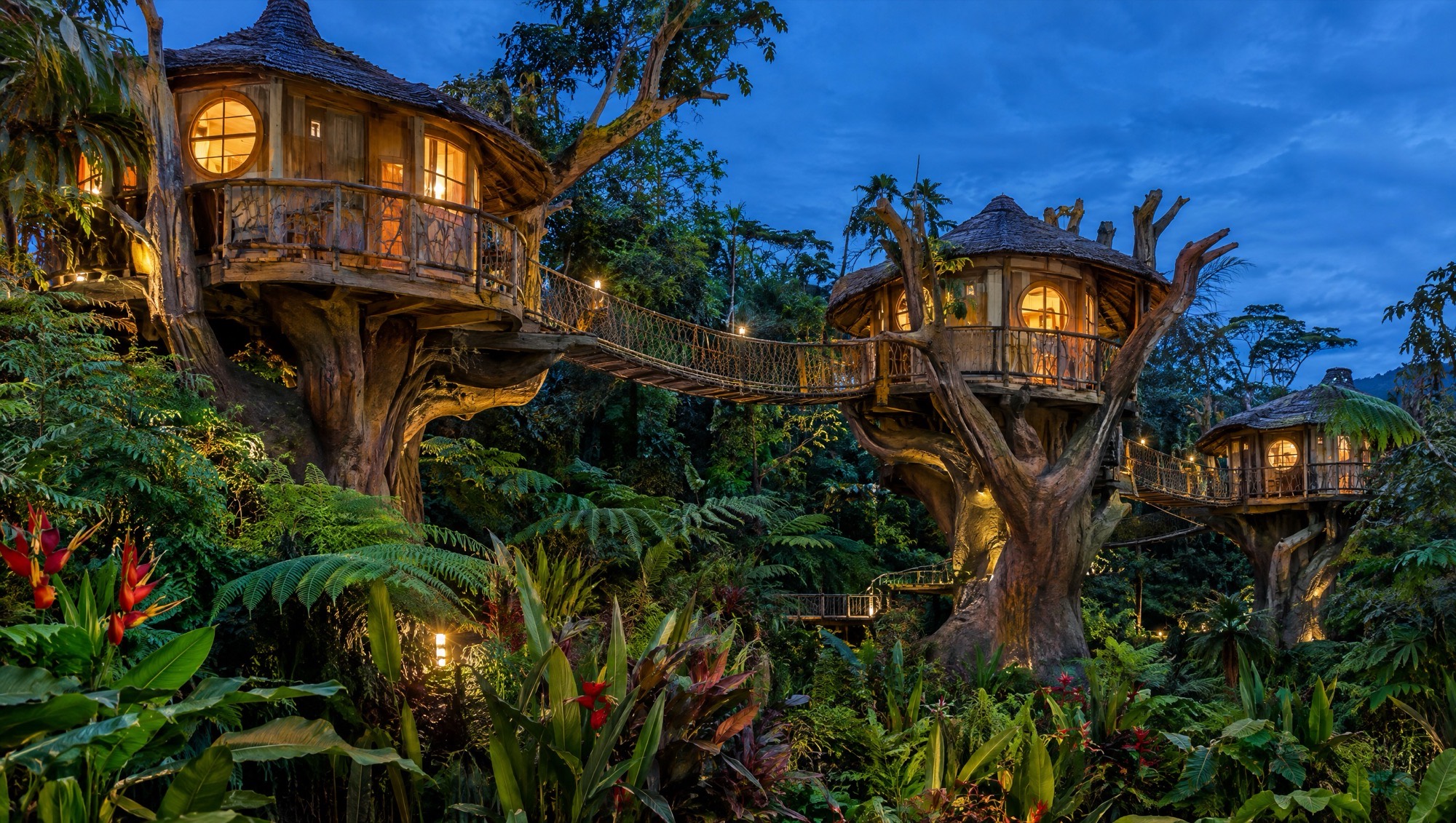 Casas en Árbol al anochecer
