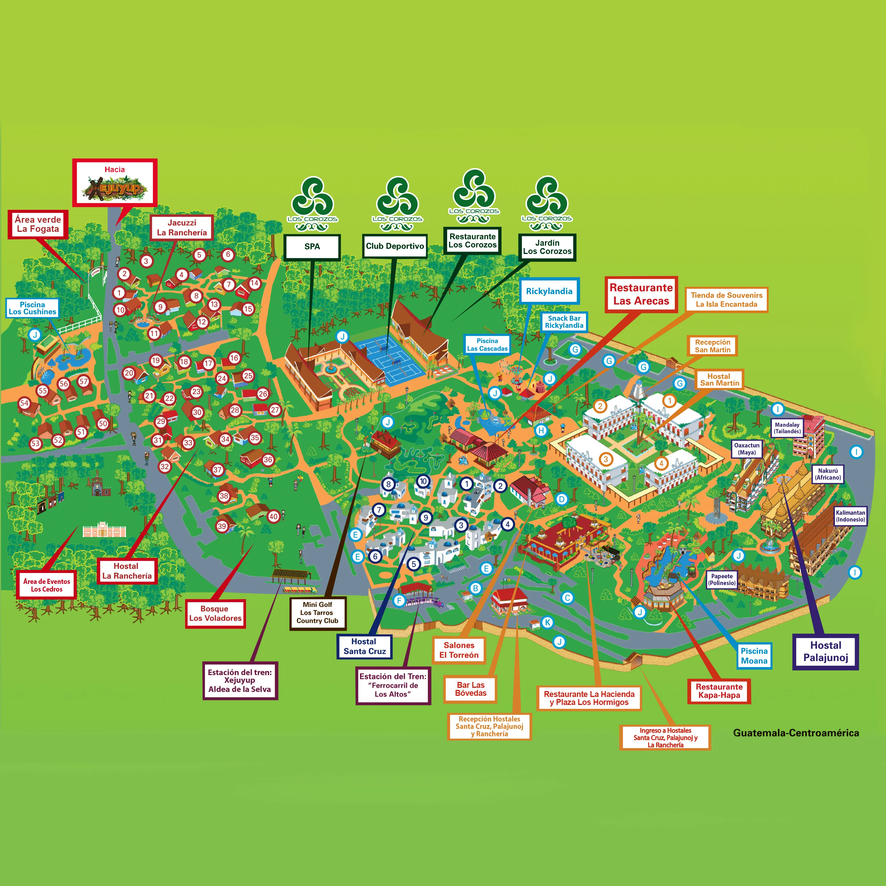 Mapa ilustrado del complejo de Los Hostales del IRTRA
